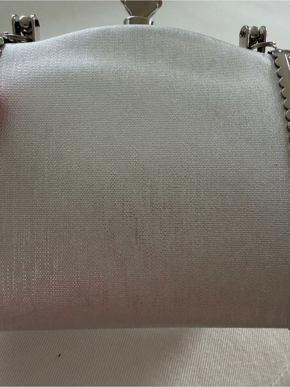 Elegant Silver Satin Evening Bag with Silver Frame - Picture 3 of 6